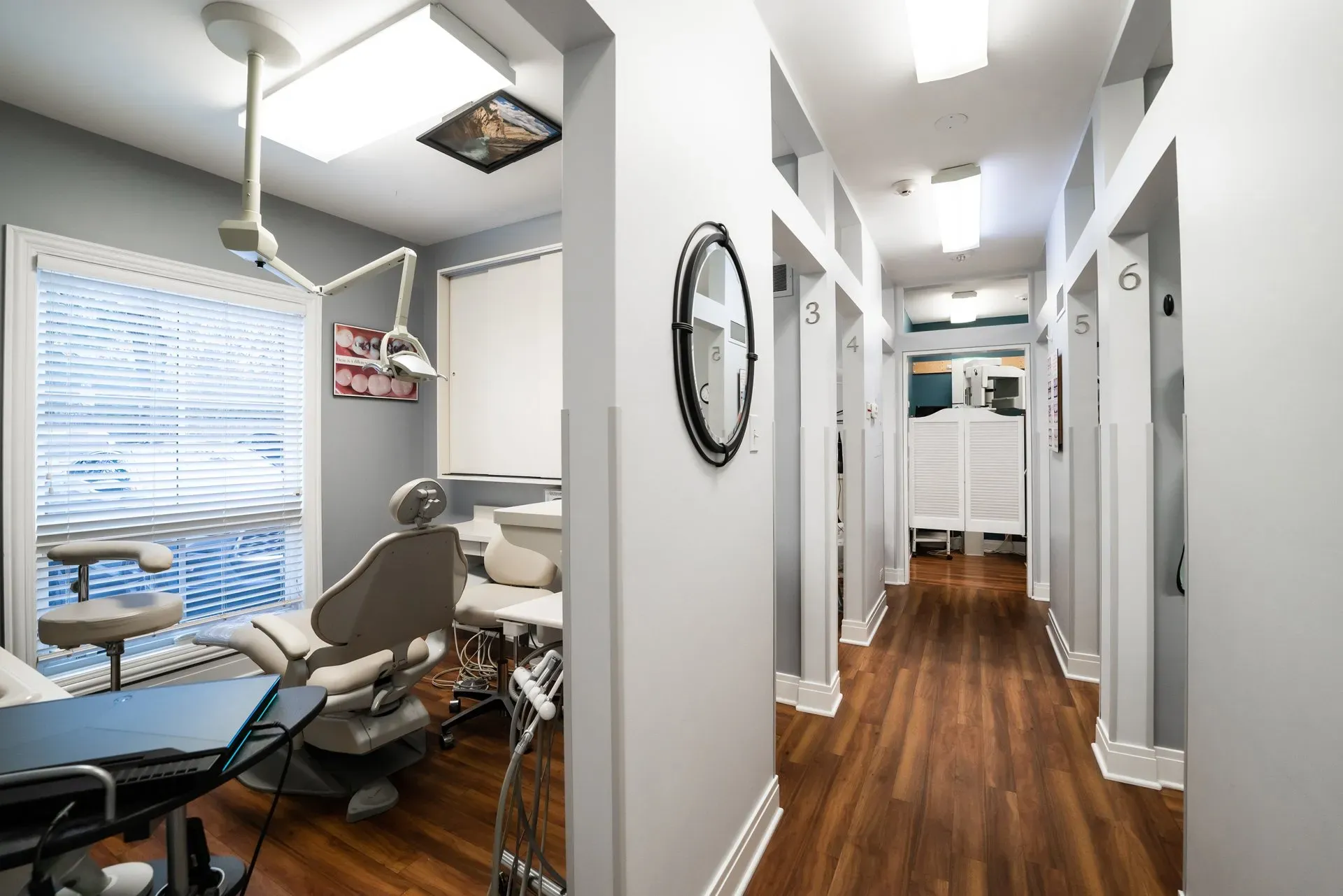 Bright modern treatment area inside Ross and Durrett Family Dental